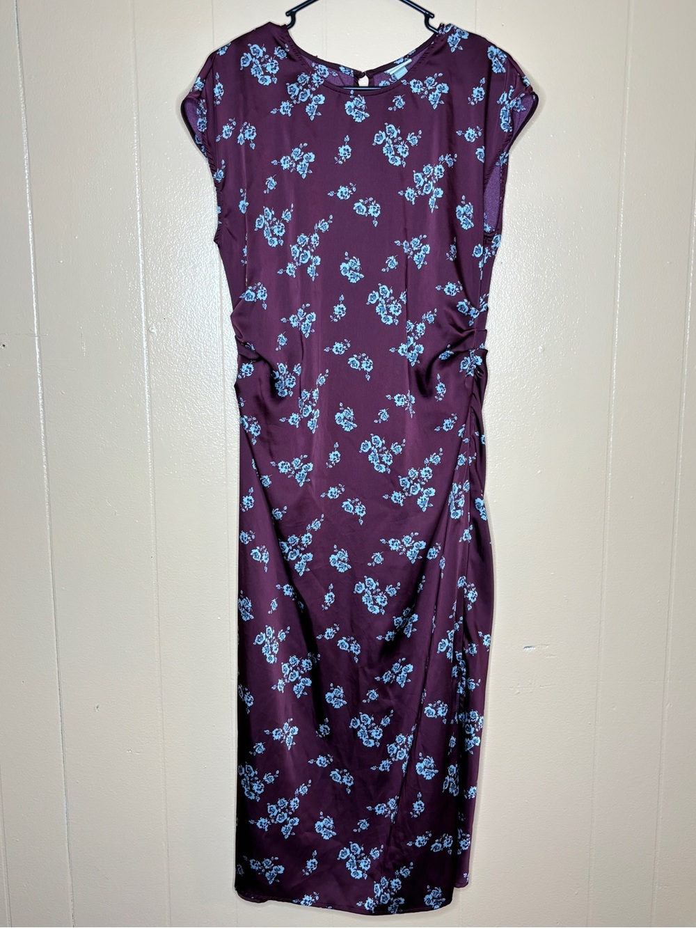a new day Plum Midi Dress with Blue Floral Print